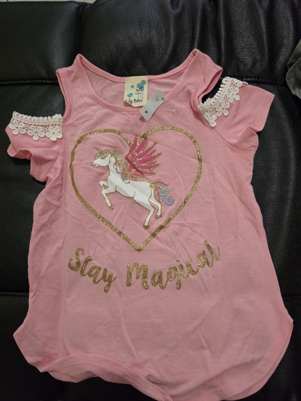 Lily Bleu Pink Unicorn 'Stay Magical' Cold-Shoulder Top